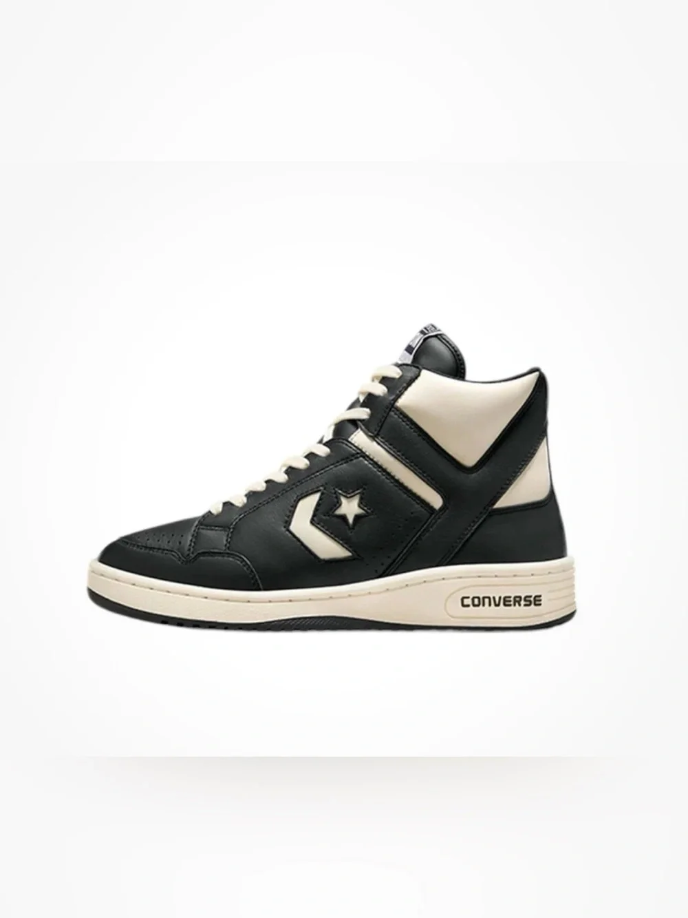 Converse Men’s Black and Cream High-Top Sneakers